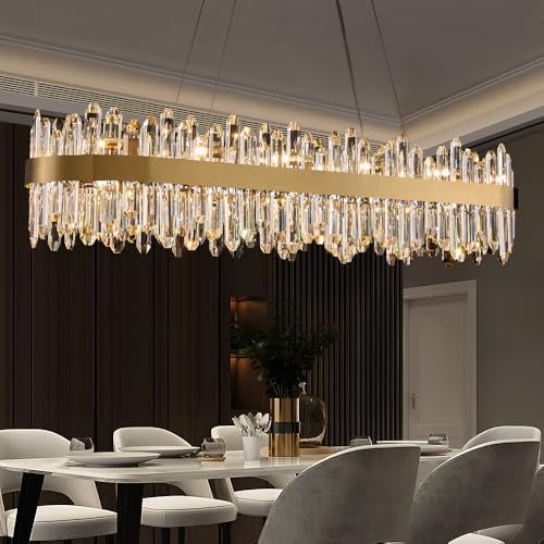 Gold Oval Crystal Chandelier L45.3 inch, 24-Lights Gold Chandeliers Modern Crystal Chandelier Pendant Light Fixture G9 Lights Pendant Ceiling Light for Dining Living Room Kitchen Island by LIZZTREE