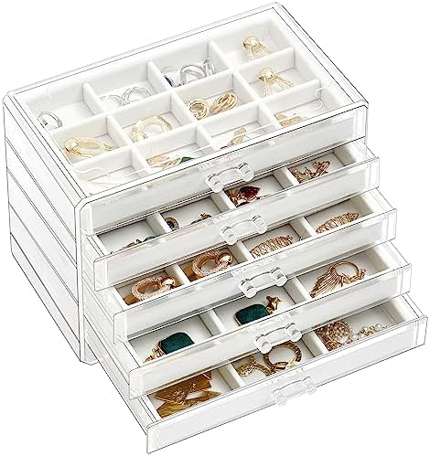 ProCase Earring Holder Organizer Jewelry Box with 5 Drawers, Warmwhite by ProCase