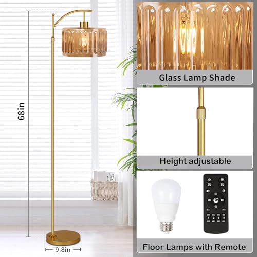 QIYIZM Floor Lamp for Living Room,Bedroom,Gold Dimmable Standing Lamp with Remote,Mid Century Modern Brass Tall Lamp Retro Vintage Glass Lamp Floor Light Boho Bohemian - Image 5