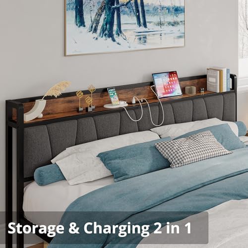 LIKIMIO California King Bed Frame with Storage Headboard & Charging Station - Image 4