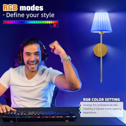 NIORSUN Battery Operated Wall Sconce Set of 2,Beige-Gold Rechargeable Wall Lights with 10400mAh Dimmable Bulbs and Remote, 9 Colors Wireless Wall Lamps for Bedroom Living Room Hallway - Image 3