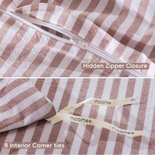 MooMee Striped Duvet Cover Set 100% Washed Cotton Linen Like King - Image 6