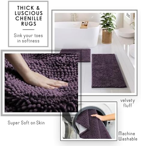 Clara Clark Bathroom Accessories Set - 27PC Bathroom Set with Adhesive Corner Shower Caddy Hanging, Bathroom Sets with Shower Curtain and Rugs, Purple Shower Curtain Set with Bathroom Trash Can - Image 5