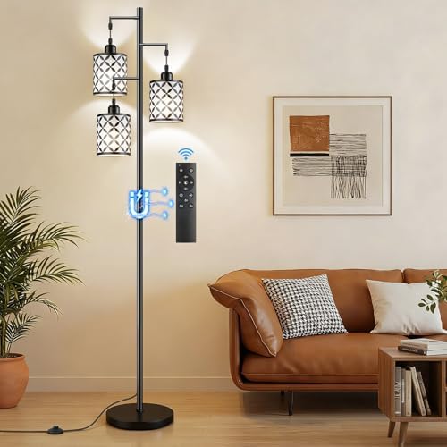 72" Dimmable Floor Lamp with Remote & Timer, Industrial Farmhouse Rustic Standing Lamp for Living Room Bedroom, 3 Individually Controlled Heads, 2 Height Options, 3 x LED Bulbs Included by GHOOCEMLUX