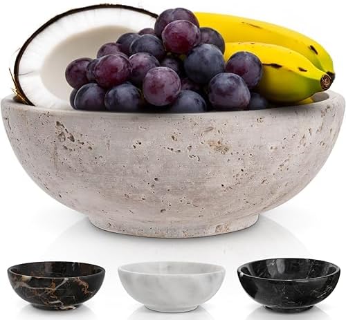 Gusto Nostro 8" Decorative Travertine Bowl for Coffee Table - Elegant Centerpiece, Aesthetic Fruit Bowl for Kitchen Counter - Heavy Stone Entryway Catch all, Jewelry, Potpourri - Travertine Decor by GustoNostro