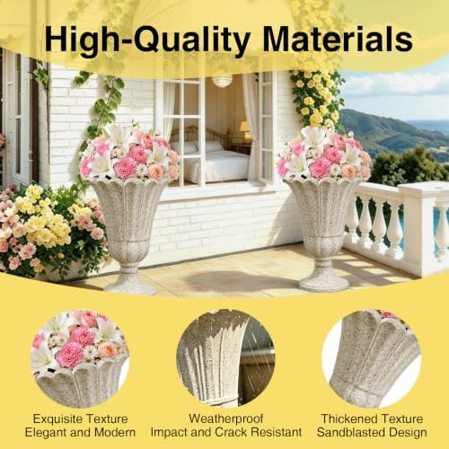 NicBex 24" Tall Urn Planters for Outdoor Plants Set of 2 - Beige Petal - Image 3