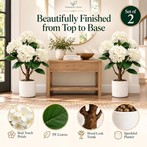 Artificial Hydrangea Trees, 2-Pack, Weighted Pots for Front Porch - Image 6