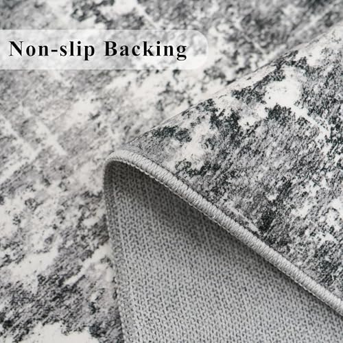 Washable 2X10 Kitchen Area Rug: Entryway Abstract Rug Runner Soft Bedroom Besides Floor Mat Non-Slip Indoor Farmhouse Carpet for Bathroom Living Room Stain Resistant Runner for Family(2x10,Black/Grey) - Image 3
