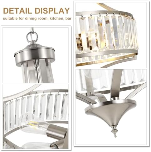 CNRATYE 20" Brushed Nickel Chandeliers for Dining Room, 5-Light Modern Crystal Chandelier for Entryway, Hanging Round Light Fixture for Kitchen Island Living Room Bedroom Office Bathroom Staircase - Image 7