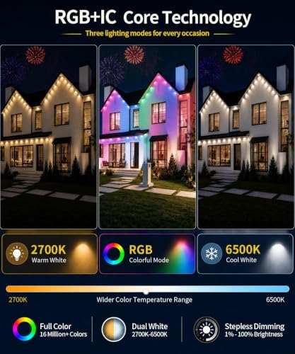 50FT Permanent Outdoor Lights , RGB+IC Smart Christmas Lights for House - Image 4