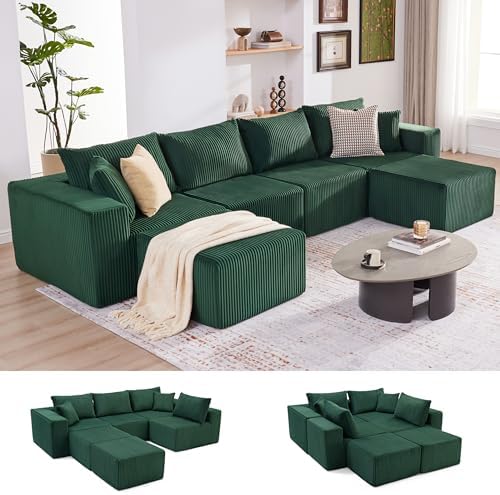 135.4" Modular Boneless Couch, Sectional Couches for Living Room, Green by Weture
