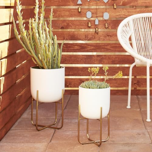 deco 79 Metal Planter, Set of 2 Planter 16", 13" H, White - Image 3