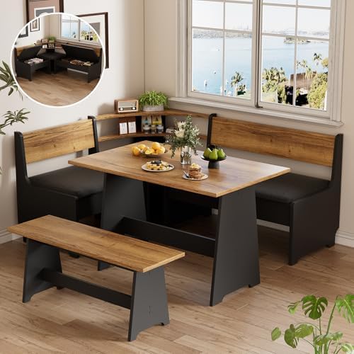 PAKASEPT Corner Breakfast Nook Table Set Kitchen Bench with Soft Cushion by PAKASEPT