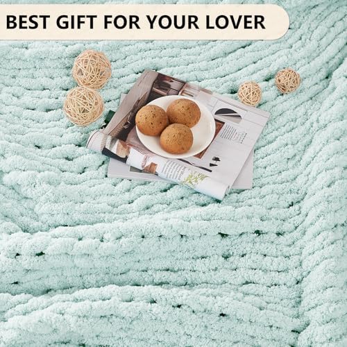 L'AGRATY Chunky Knit Throw Blanket for Couch, 60 x 80 Inches, Mint Green - Image 6