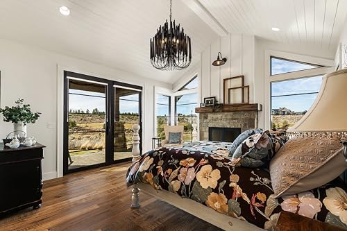 TOCHIC Modern Farmhouse Chandelier for Dining Room 21", Small Vintage Black Wood Chandeliers Light for Living Room, Rustic Pendant Lighting Fixture Ceiling Hanging for Foyer Bedroom Entryway - Image 5