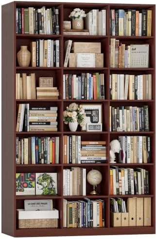 HOSTACK 86"H Triple Wide Bookshelf and Bookcase, Large Book Shelves, Cherry by HOSTACK