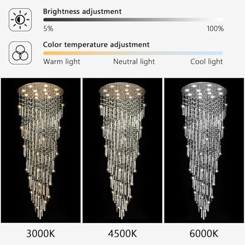 D32'' x H100'' Modern Crystal Chandelier High Ceiling Chandeliers for Entryway Glam Chandelier Large Raindrop Chandeliers LED Dimmable Light Fixtures for Staircaes Foyer Hallway Living Room Silver - Image 4