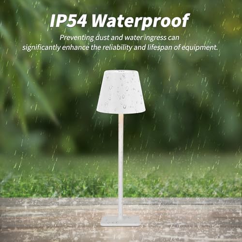 Mr. White Outdoor Waterproof Cordless Wireless Rechargeable Portable Top Touch Battery Operated Powered LED Table Lamp Desk Lamp Lights for Restaurant Kitchen Patio Dinner Dining (White) - Image 5