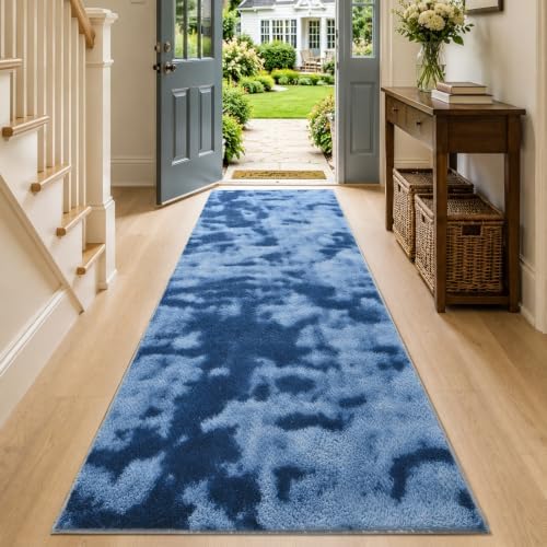 2x6 Tie-dye Dark Teal Runner Rug Washable Non-Slip for Kitchen Hallway - Image 2