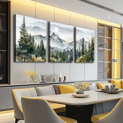 MHARTK66 Large Size Wall Art for Living Room Modern Wall Decor for Bedroom Office Decor Abstract Mountain Forest Landscapes Ink Painting 3 Piece Framed Canvas Art Prints Ready to Hang Wall Pictures - Image 4