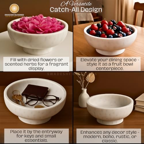 SWADESHI BLESSINGS HandCrafted Marble Decorative Bowl for Home Decor, 10.5" - Image 2