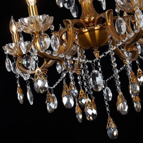 Antique Gold Crystal Chandelier 6-Light Candle Style Pendant Light - Image 3