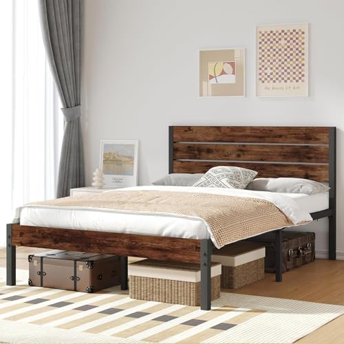 Fluest Full Bed Frame with Headboard and Footboard, Metal Full Bed Frame with Under Bed Storage, All-Metal Support System, No Box Spring Needed, Easy Assembly,Rustic Brown - Image 3