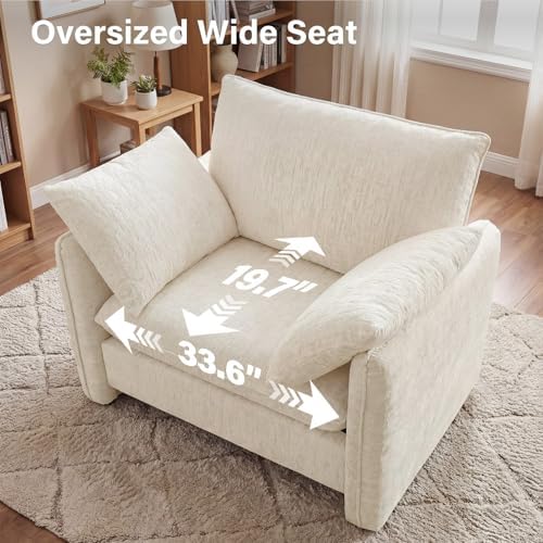 Elegant Oversized Accent Reading Armchairs Set of 2, 42.1", Chenille, Beige - Image 3