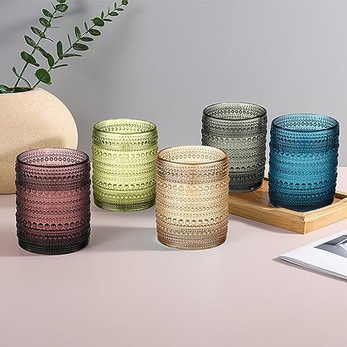 48 Pcs Golden Hobnail Beaded Drinking Glasses, 12 oz Vintage Glassware Set Romantic Water Glasses Tumbler, Water Cups, Clear Embossed Glassware Set for Beer, Juice, Cocktail, Soda, Beverages Amber - Image 5