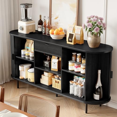 ONBRILL 63" Sideboard Buffet Cabinet with Storage Drawer & Shelves,Black - Image 5