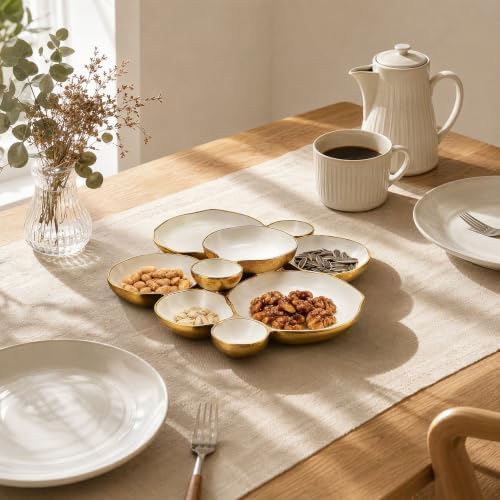 Gold Modular Bowl Set, Cluster Snack Serving Dish, Food Grade and Space Saving, Multi-Compartment Party Platter for Appetizers, Nuts, Wedding and Home Decor (White (1PCS)) - Image 7