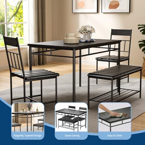 GarveeHome Dining Table Set, Dining Table for 4 with Bench, Kitchen Table - Image 6