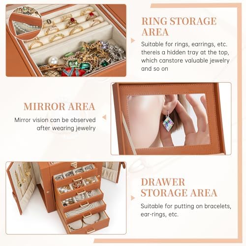 AKOZLIN 6-Tier Jewelry Box Organizer 5 Drawers Storage Orange Regular - Image 3