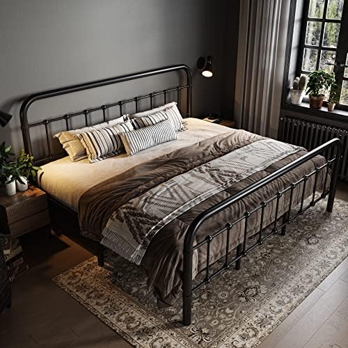 Allewie King Metal Bed Frame with Victorian Iron-Art Headboard, Black - Image 3