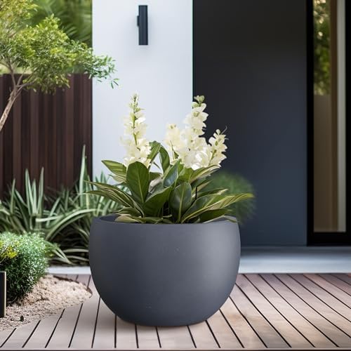 Kante Accent Round Bowl Charcoal Concrete Planter 15.7" Dia, Outdoor - Image 6