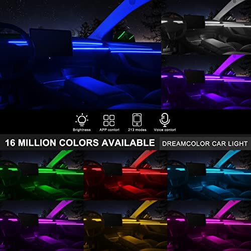 Acrylic Interior Car LED Strip Light with Wireless APP, RGB 14 in 1 with 175 inches 593 LEDs Fiber Optic Ambient Lighting Kits, 16 Million Colors Sound Active Function Car Neon Lights - Image 2
