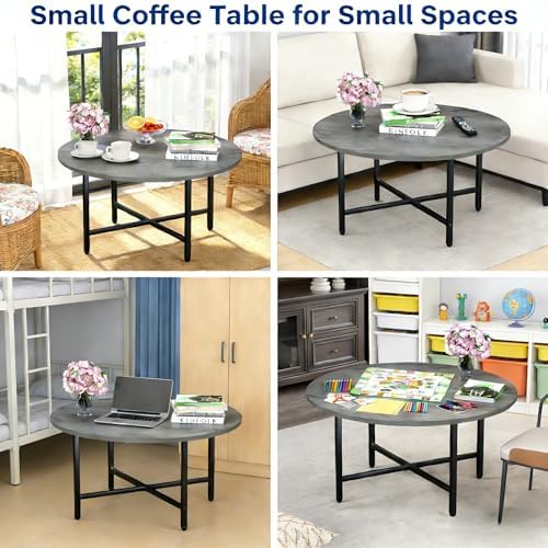 FAMIDGE Coffee Table, 23.6" Round Coffee Table, Grey Living Room Tables - Image 6