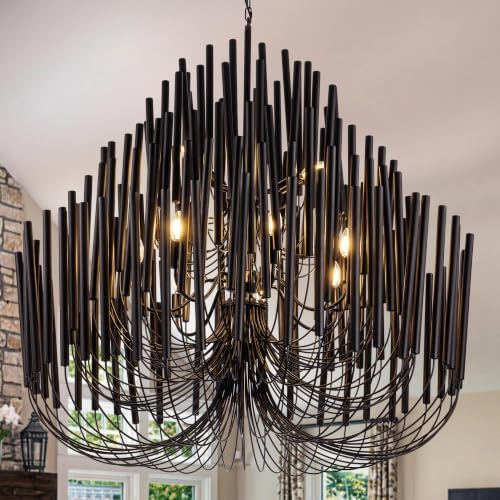 TOCHIC Modern Farmhouse Chandelier for Dining Room 41", Large Vintage Black Wood Chandeliers Light for Living Room, Rustic Pendant Lighting Fixture Ceiling Hanging for Foyer Bedroom Entryway by TochicLightingEnjoytheDifference
