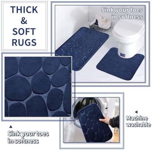 XLHOMO Bathroom Set with Shower Curtain and Rugs- Navy Blue Bathroom Set - Image 5