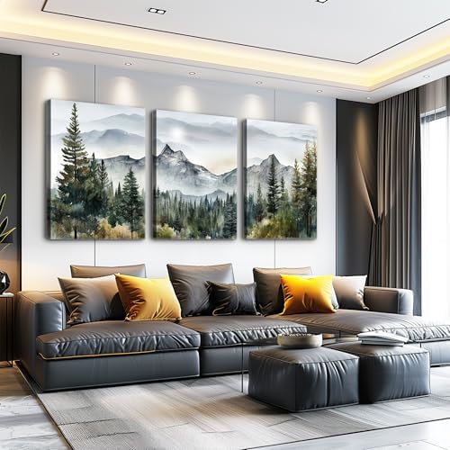 MHARTK66 Large Size Wall Art for Living Room Modern Wall Decor for Bedroom Office Decor Abstract Mountain Forest Landscapes Ink Painting 3 Piece Framed Canvas Art Prints Ready to Hang Wall Pictures - Image 2