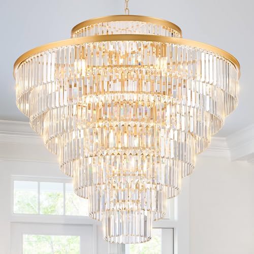 CATINER 43.3" Large Crystal Chandelier,28-Light Modern Gold Light Fixture by CATINER