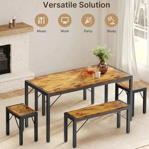 Gizoon 63" Dining Table Set for 6, Kitchen Table w/Bench & Stools Retro - Image 4
