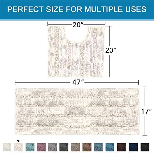 H.VERSAILTEX Bathroom Rugs Bath Rug Set 2 Piece Bathroom Contour Rug Toilet Mat Sets Non Slip Contour Bath Rug Ultra Thick Water Absorbent Striped Bath Mats Washable(47" x 17" Plus 20" x 20" U, Ivory) - Image 2