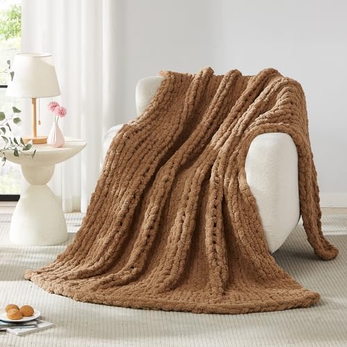 L'AGRATY Chunky Knit Throw Blanket for Couch, 50'' x 70'' Knit Throw, Brown by LAGRATY