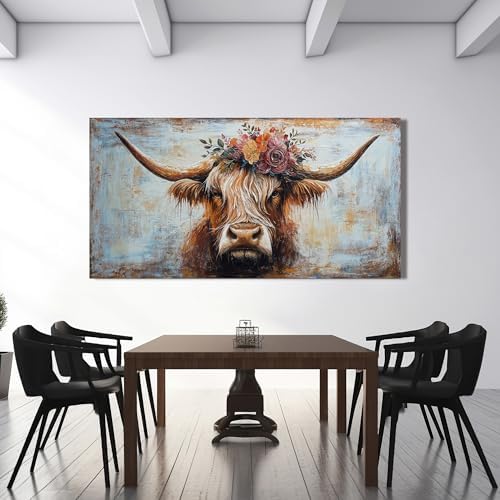 Canvas Wall Art Decor Canvas Art Wall Decor Highland Cow Wall Art Prints Wall Art Picutures for Living Room Large Vintage Wall Art Decorations Art Work for Walls Home Bedroom Office Decor 29" X 58" - Image 2
