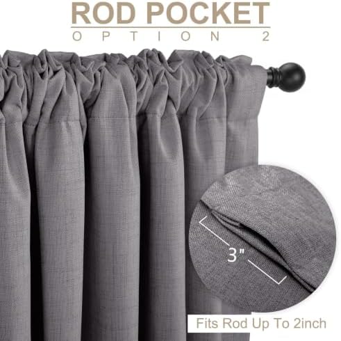 Faux Linen Total Blackout Curtains for Bedroom 72 Inches Long, Darkgray - Image 4