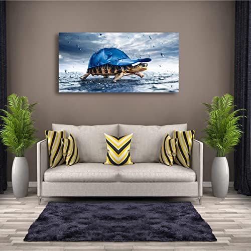 Haichuang Decor Art Funny Turtle Canvas Wall Art 40x20 Inches Framed Turtle with Blue Cap Wall Decor Wood Frame Waterproof HD Giclee Print Ready to Hang Humor Animal Artwork for Living Room Bedroom Bathroom - Image 4