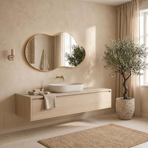 Irregular Wall Mirror 24×40 Inch Wall Mirrors Decorative Gold Modern Asymmetrical Abstract Mirror for Bathroom Bedroom Living Room Entryway Hallway by POTIJO