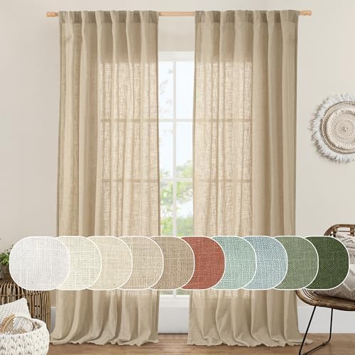 LAMIT 102 Inch Length Light Filtering Sheer Linen Curtains, 52 x 102 Inch by LAMIT