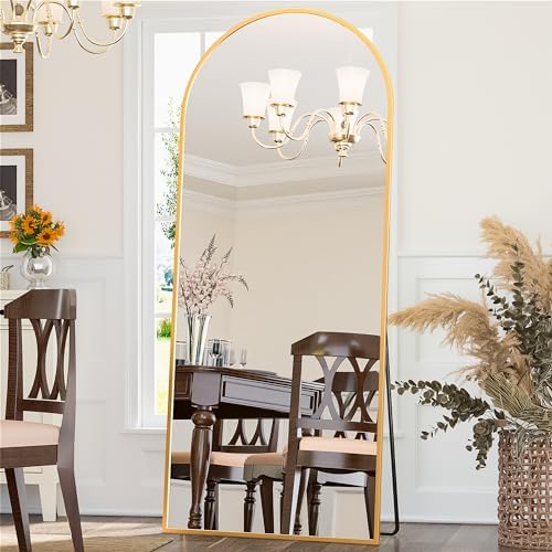 Antok 71" x28” Arched Full Length Mirror with Stand, Floor Mirror, Gold - Image 4